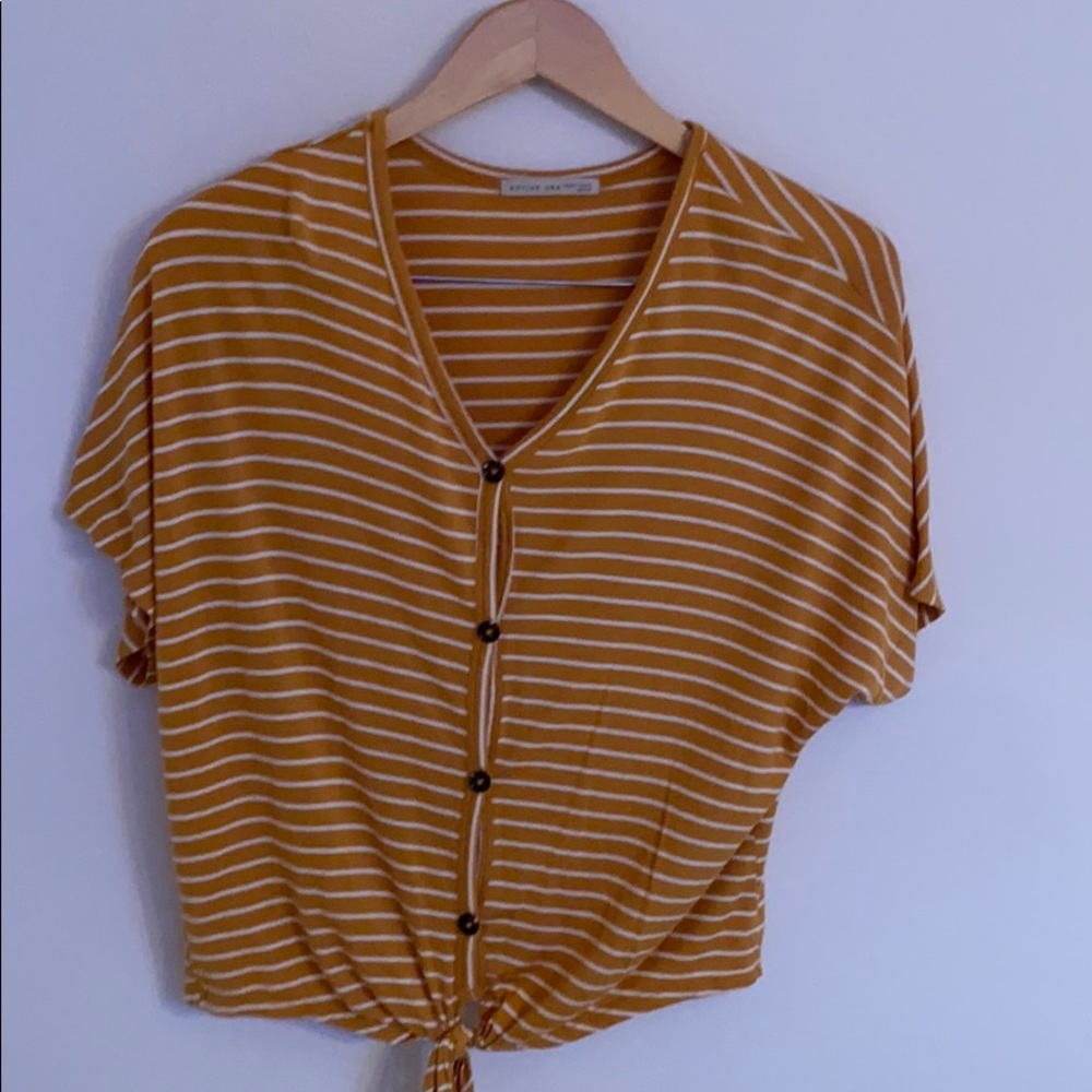 Mustard yellow and white shirt